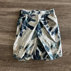 EUC Pauw Amsterdam Navy Grey Cotton Bubble Skirt Size 6 Belted Pleated Chic Work